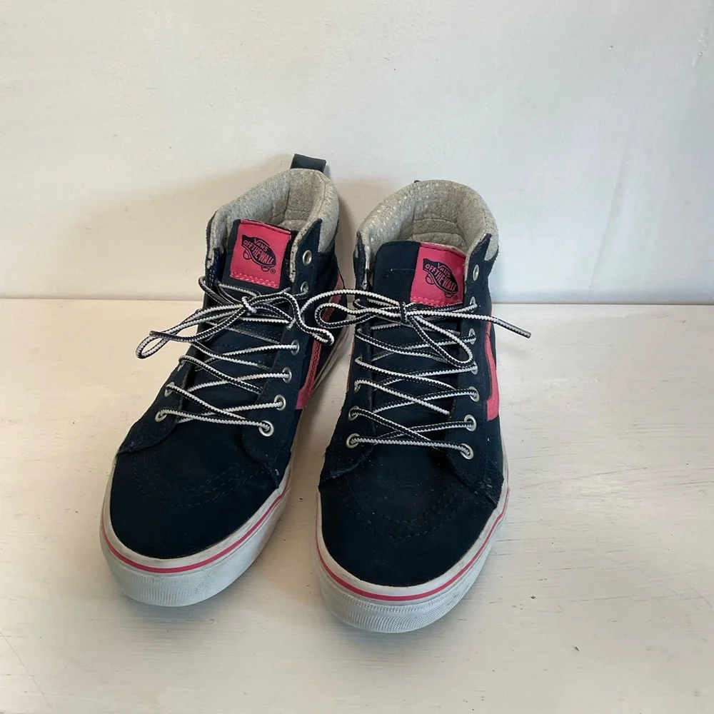 Vans Shoes Kids Girls High Tops Sneakers Navy Blue Pink Grey Running‎ Size 5.5 - Picture 2 of 7